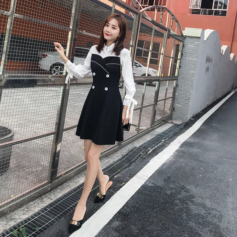 EAD Vintage Patchwork Balck and White Button Shirt Dress Women Spring Elegant Turn Down Collar Bow Sleeve Dresses Female Vestido EAD Vintage Patchwork Balck and White Button Shirt Dress Women Spring Elegant Turn Down Collar Bow Sleeve Dresses Female Vestido