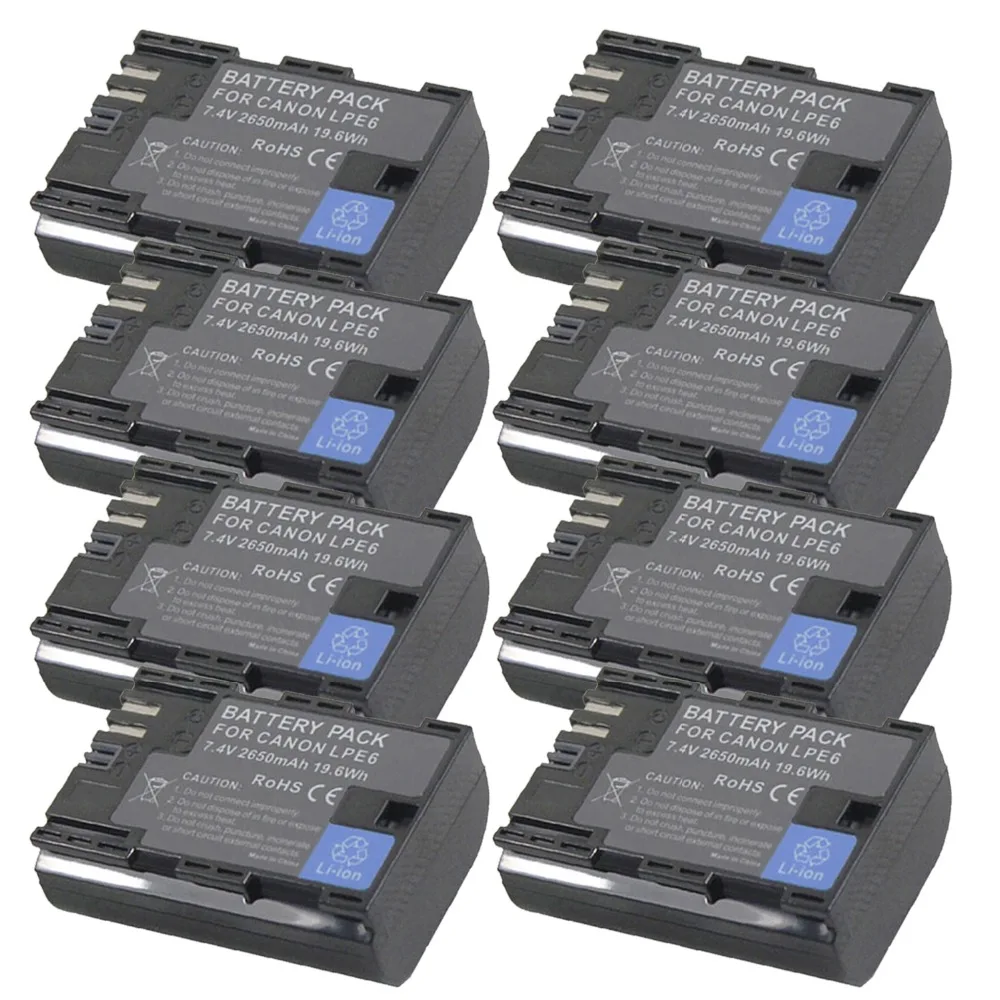 

8PCS/lot 2650mAh LP-E6 LP E6 LPE6 Battery For Canon EOS 5D Mark II III IV EOS 5DS 5DSR 6D 7D 7D Mark II 60D 60Da 70D 80D BG-E6