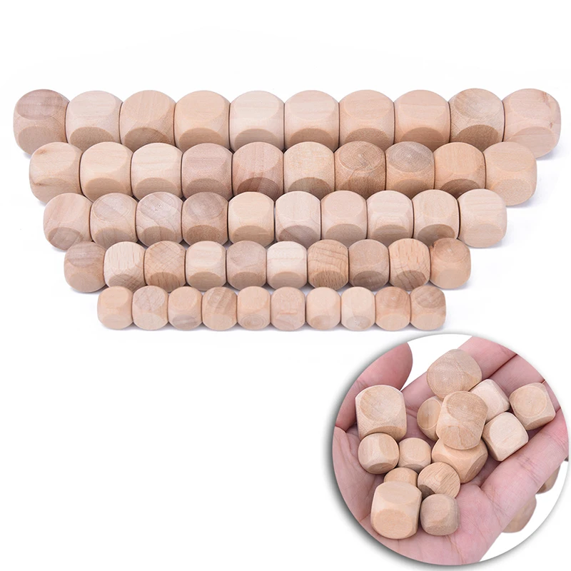 

10pcs 6 Sided Blank Wood Dice Party Family DIY Games Printing Engraving Kid Toys