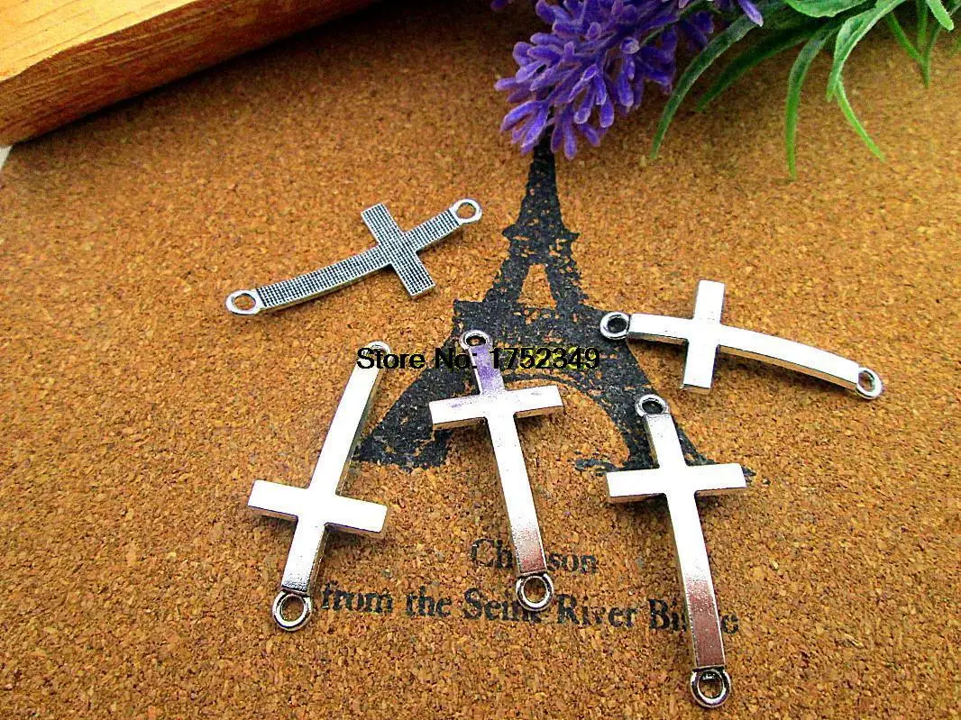 

20pcs 37x16mmCross charms,Antique silver Sideways Cross Charm Connector Pendant