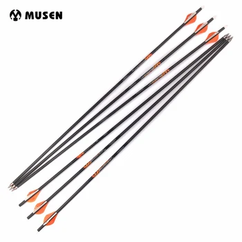 

6/12pcs 3K Pure Carbon Arrows Spine 350/500 OD 7.6 mm 30 Inches Orange White Feather Explosion-proof Ring for Archery Hunting