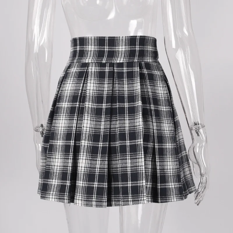 LMCAVASUN/Новинка года; Saias; винтажные клетчатые короткие юбки в стиле Харадзюку с высокой талией; плиссированная мини-юбка для девочек; юбки в консервативном стиле
