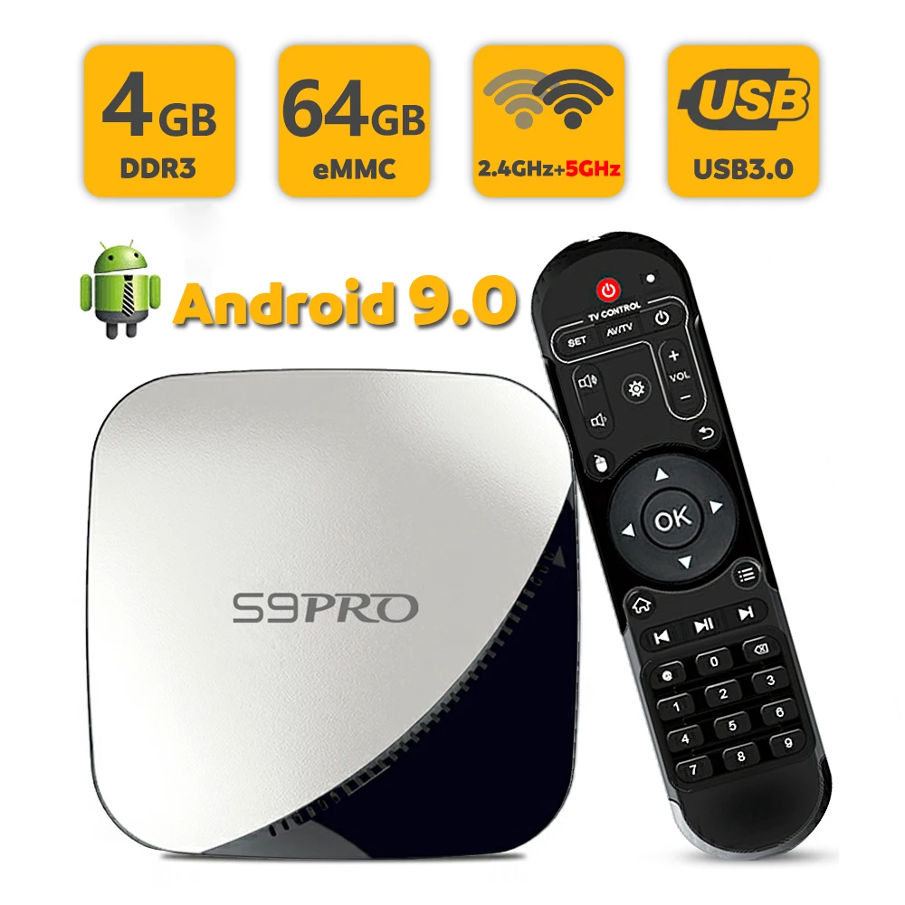 

Android TV Box S9 Pro RK3318 4k H.265 HD Dual WiFi Internet Smart Google Voice Assistant Android 9.0 Set Top Box