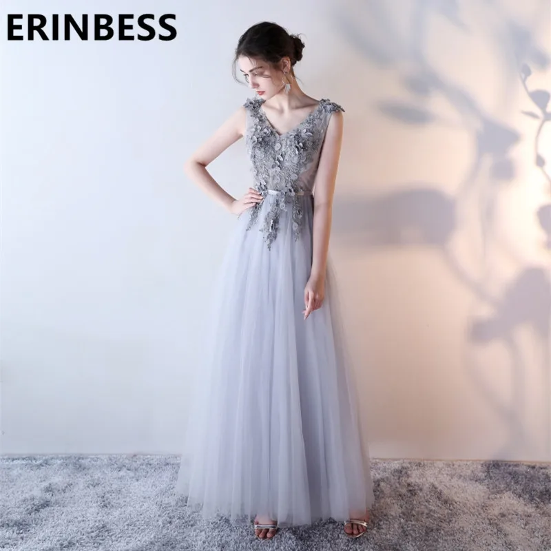 

2019 Silver Evening Dress Sequined Formal Gown Robe de Soiree V-neck Appliques Red Evening Dresses Side Slit Vestido De Festa