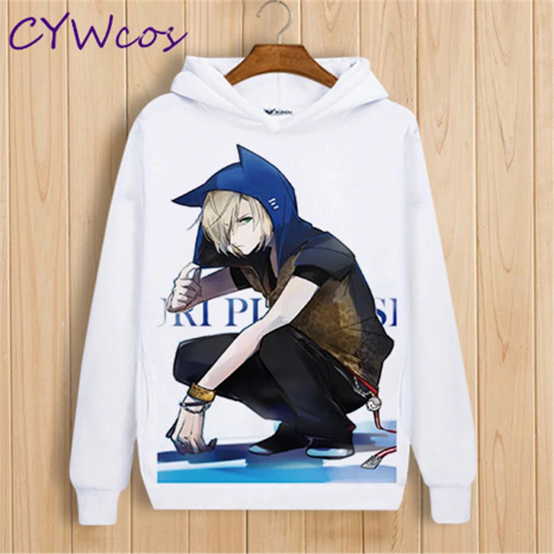 

Anime YURI!!! on ICE Yuri Katsuki Victor Nikiforov Yuri Plisetsky Hooded Jacket Cosplay Hoodies Sweatshirt Blouse Print Shirt