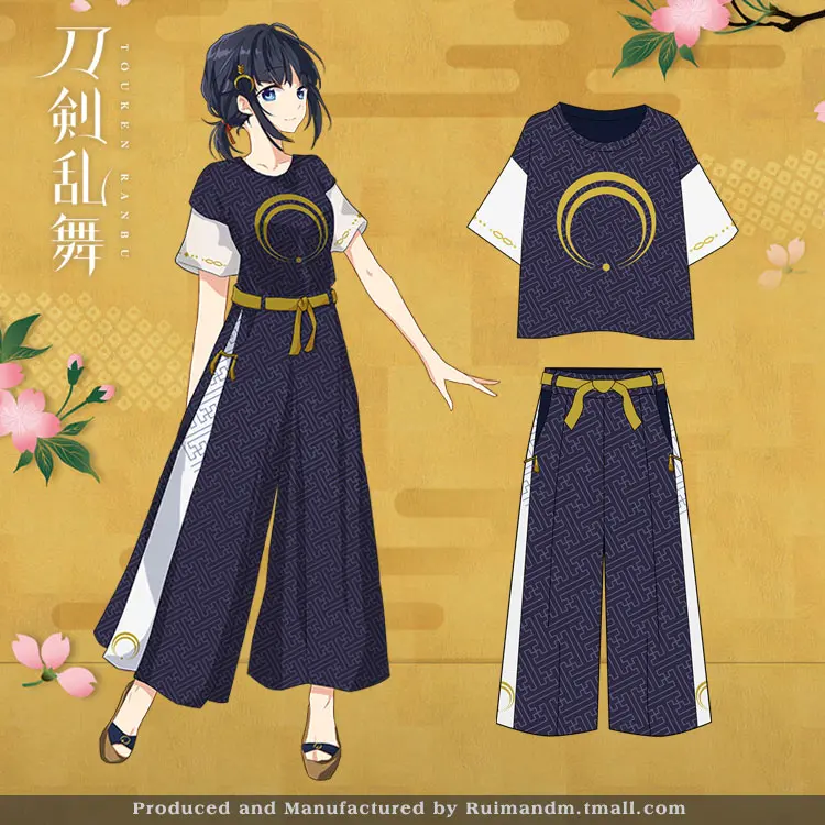 Летние аниме Touken Ranbu Online Mikazuki Munechika Косплей шифоновая футболка с коротким рукавом женские девять штанов Широкие штаны