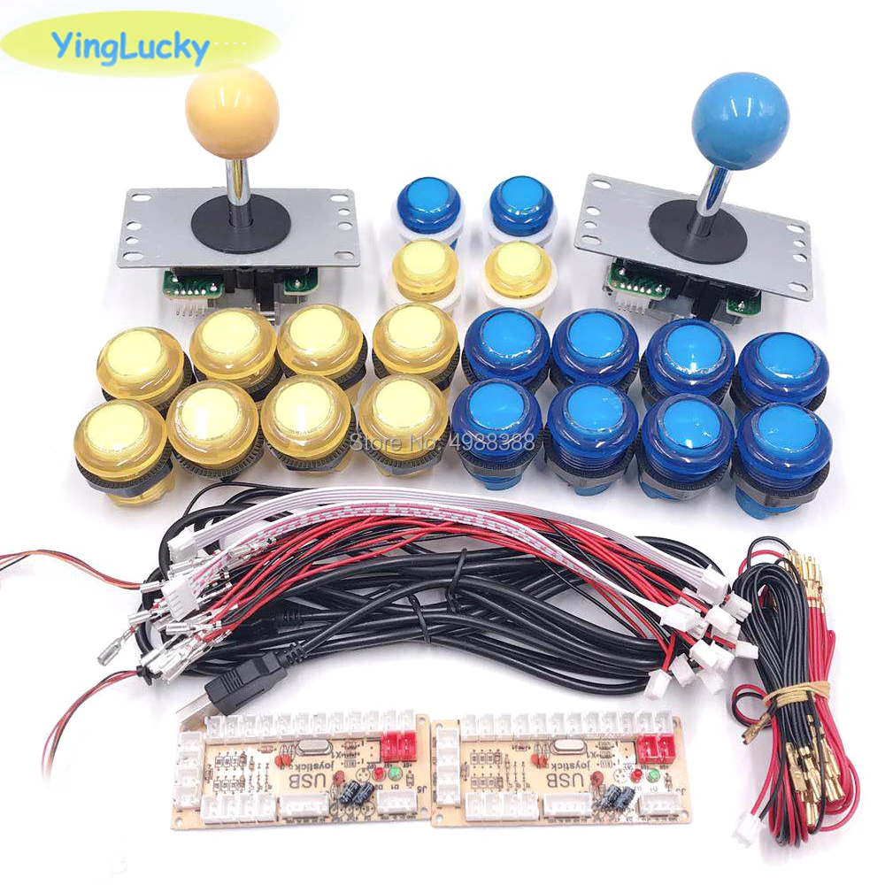 Yinglucky sanwa diy kit 2 игрока DIY аркадный джойстик игровые наборы с 20 светодиодный аркадных кнопок к USB кодировщик комплект аркадный - Цвет: yellow- blue
