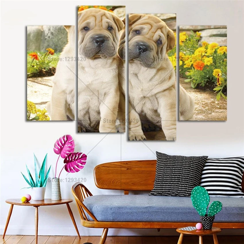 

5D diy Diamond Painting Pug Dogs Wall Pictures For Living Room decoration 4pcs Diamond embroidery Cross Stitch diamond mosaic