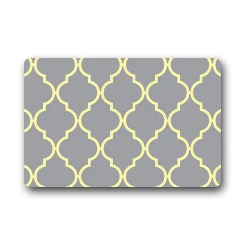 Custom Machine washable Door Mat Quatrefoil Gray Yellow Indoor/Outdoor