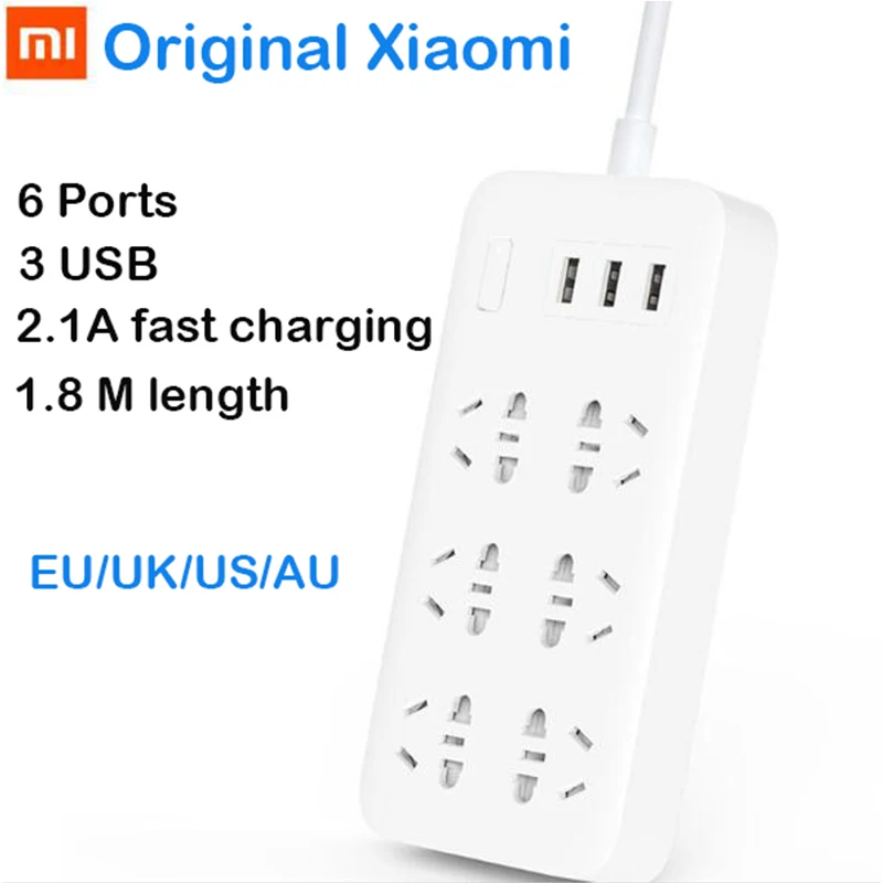 Оригинальная смарт лента XiaoMi Mi 6 портов 3 USB порта быстрая зарядка 2 1 А разъем
