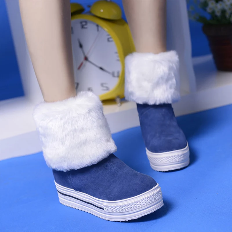 

MCCKLE Women Plus Size Flat Platform Short Plush Winter Warm Snow Boots Female Suede Height Increasing Cal Boots Ladies Shoes