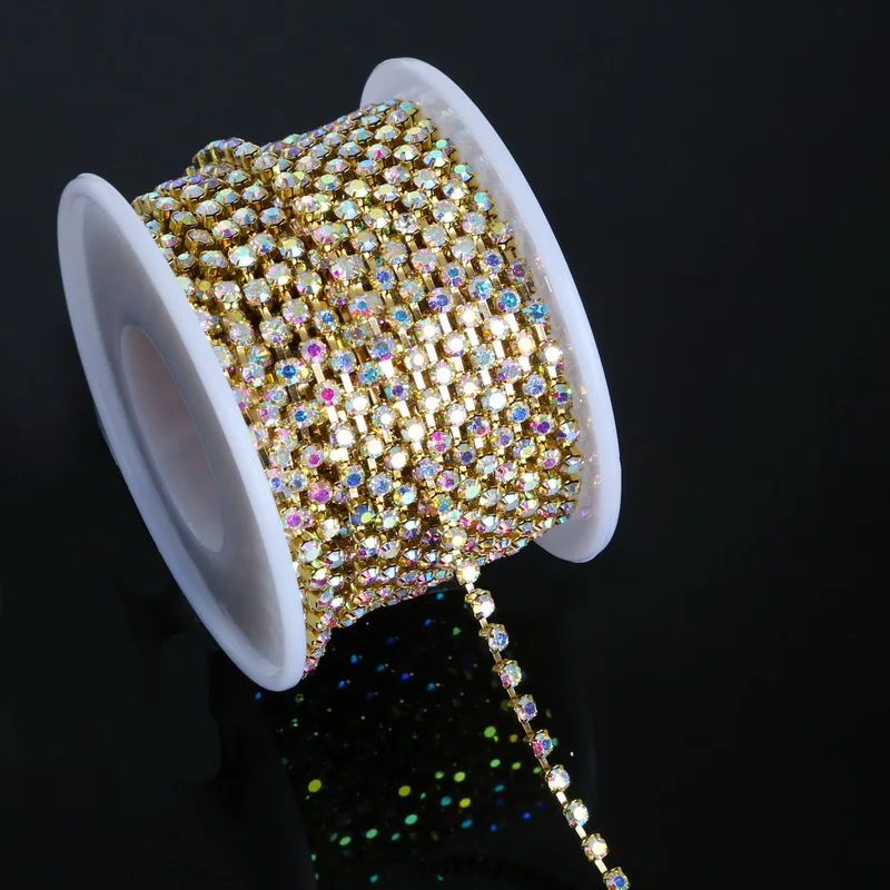 

10 yards/roll gold base crystal ab SS10 (2.7-2.8mm) intensive gold base new style diy beauty accessories rhinestone chain