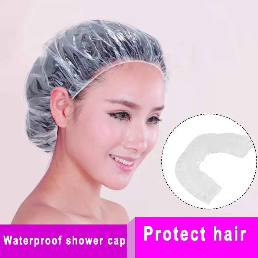 

20pcs Disposable Clear Spa Hats One-Off Elastic Shower Bathing Cap Waterproof Show Hats for Hair Salon Home