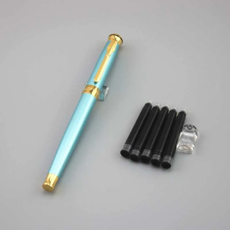 

male female DKW blue fountain pen High quality metal pens business gift father gift luxury caneta with 5pcs ink sac 051