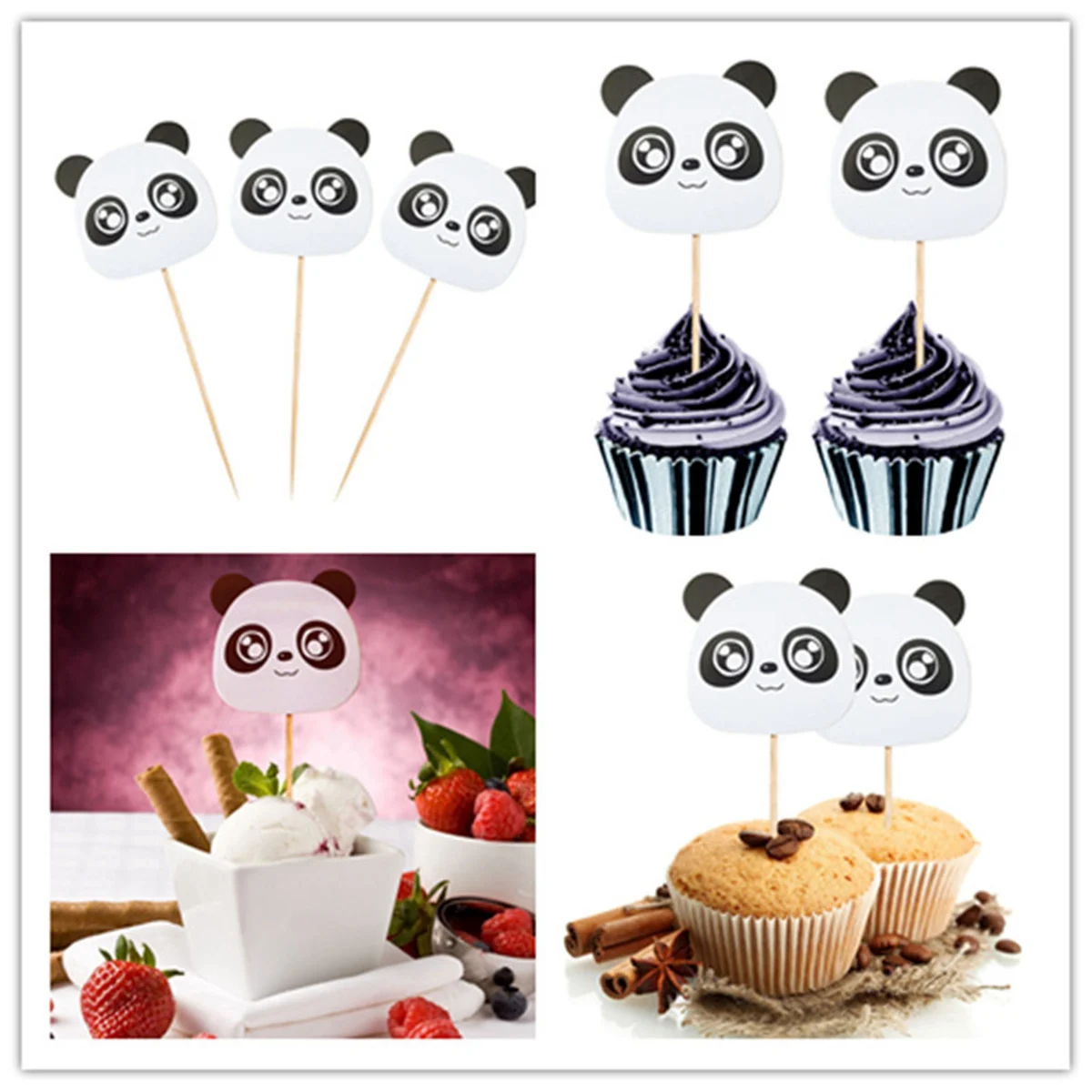

1 Set Panda Cake Topper Cupcake Toppers Dessert Decor Cake Decorating Topper Insert Card For Kids Birthday Wedding Party Favors