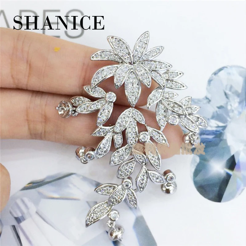 

SHANICE Exquisite Leave Luxury Jewelry Accessory Silver Paved CZ Necklace Pendant DIY Jewelry Findings