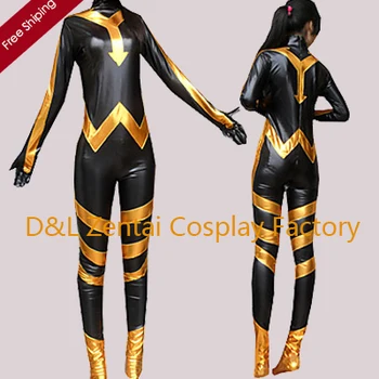

Free Shipping DHL Black and Golden Shiny Metallic Zentai Catsuit SM1648