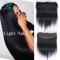Riya Hair Brazilian Light Yaki Straight Hair Lace Frontal 13X4 Ear To Ear Free Part Remy Human Hair Closure Natural Color