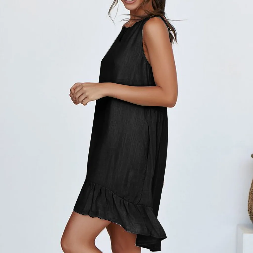 Abiti Eleganti Sexy Delle Donne di Colore Solido v di Modo Senza Maniche di Colore Solido Casual Pieghettato Allentato Vestito