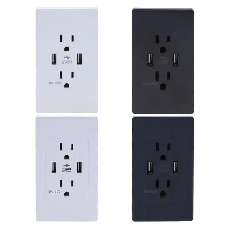 Universal Dual USB Port Wall Socket Charger Adapter 110-250V 15A Power Electrical Charging Outlet Plate Panel Station US Plug Universal Dual USB Port Wall Socket Charger Adapter 110-250V 15A Power Electrical Charging Outlet Plate Panel Station US Plug