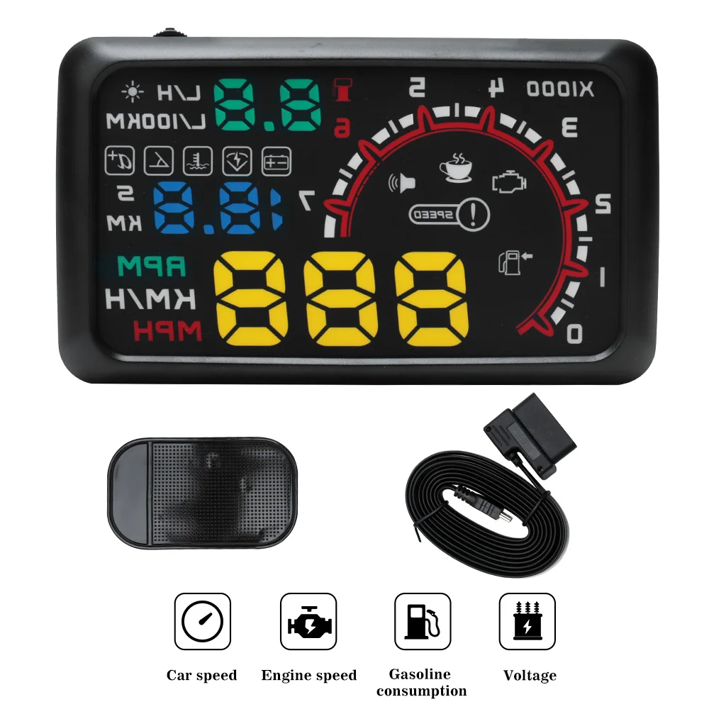 

BORUiT Universal 5.5 Inch HUD Head-Up Display OBDII Overspeed Warning Windshield Projector Alarm System Car-styling