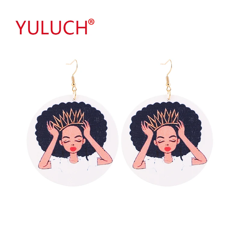 

YULUCH Beautiful Fashion Youth Girl Painted Printed Natural Wooden Earrings Pendant for Popular Ethnic Women Jewelry Gifts
