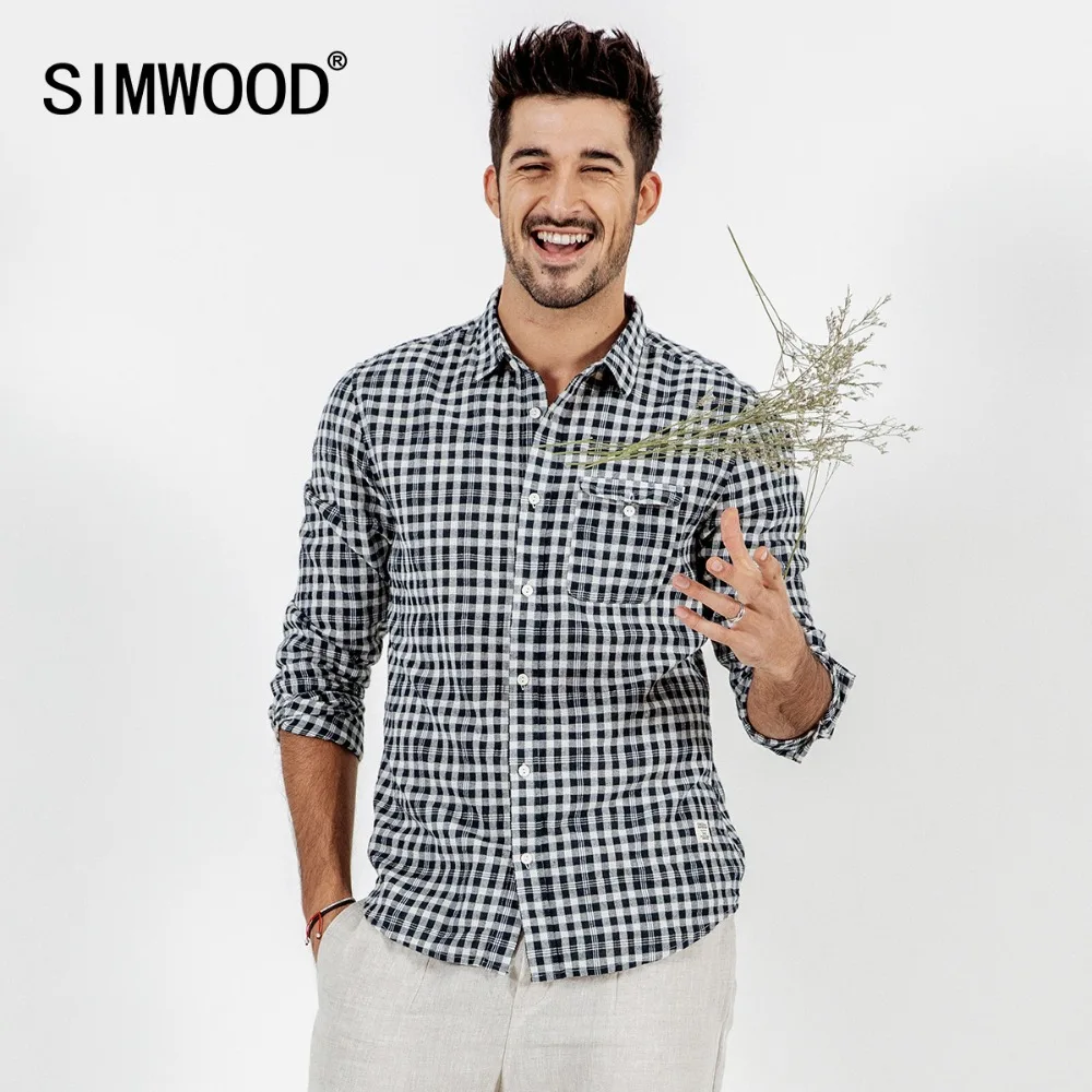 Beste SIMWOOD Merk Casual Plaid Shirt Mannen 2019 herfst Zomer Hoge Kwaliteit Shirts voor mannen Plus Size Hoge Kwaliteit Camisa Mannelijke 190164
