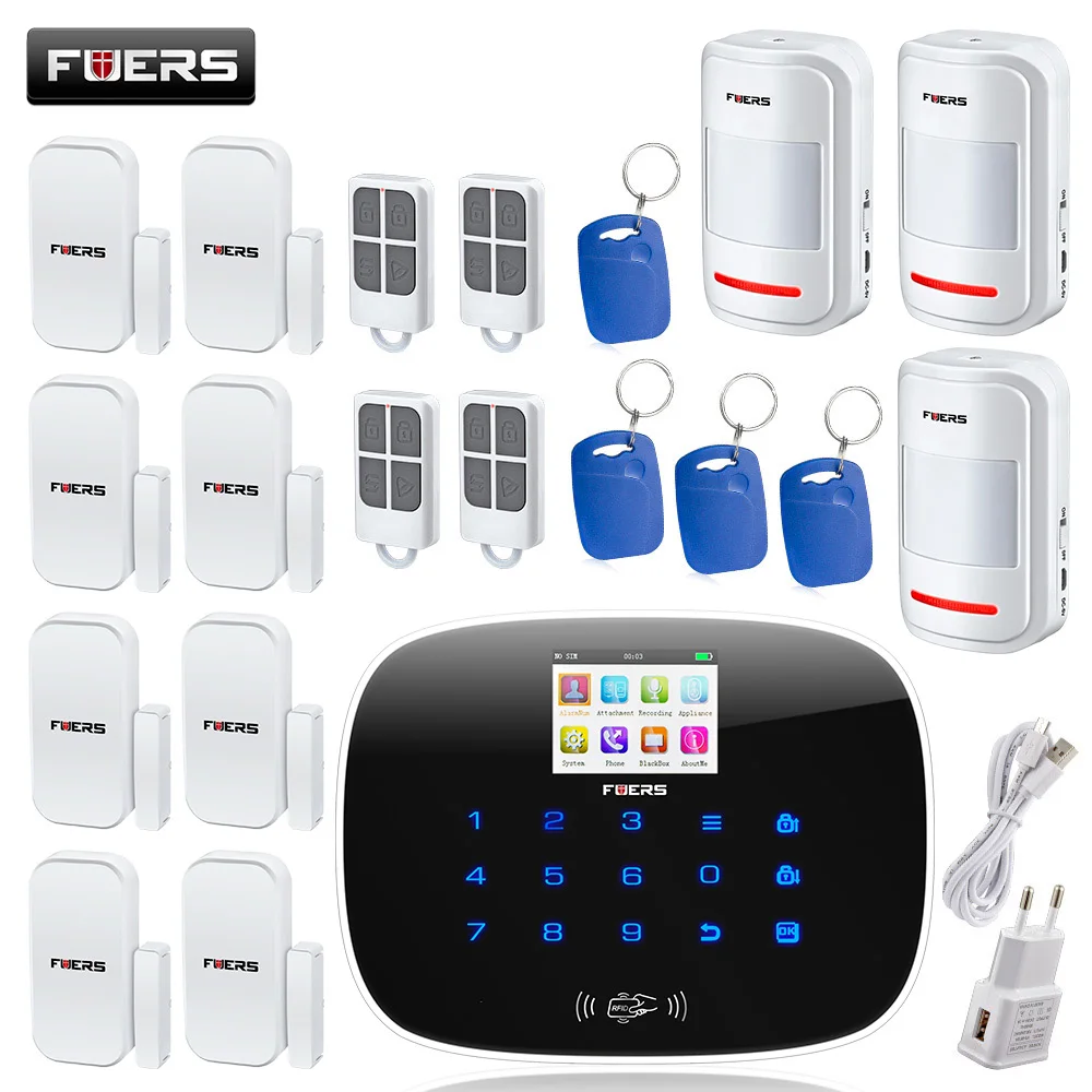 

GSM alarm detector ios app Alarm System with door/window sensor open reminder anti pet immune Touch Keyboard TFT color display