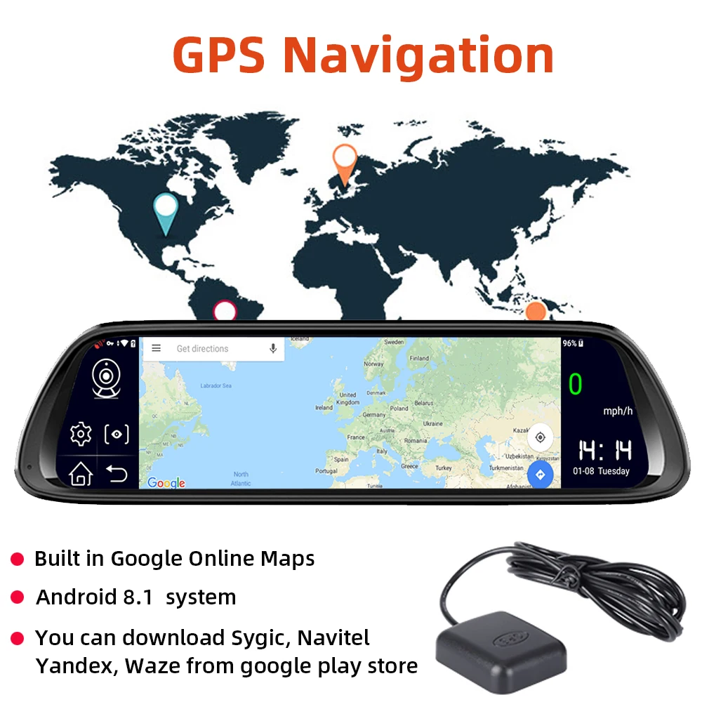 Bluavido 4G ADAS Android 8,1 dash камера 1" ips Автомобильное зеркало заднего вида gps FHD 1080P Автомобильный видеорегистратор с функцией ночного видения WiFi авто видеорегистратор