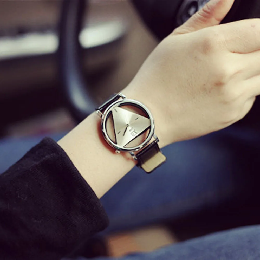 Известный бренд модные женские Уникальные выдолбленные с треугольным циферблатом модные часы повседневные наручные часы-браслет