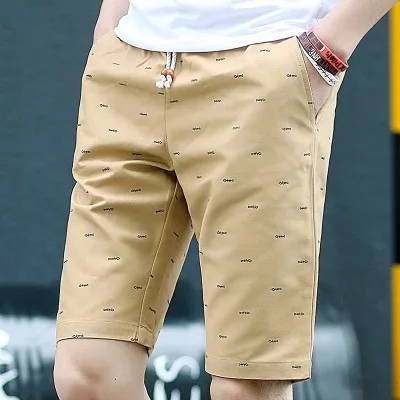Summer Casual Men's Short Pants Cotton Elastic Waist Printing Trousers - Цвет: Kakhi