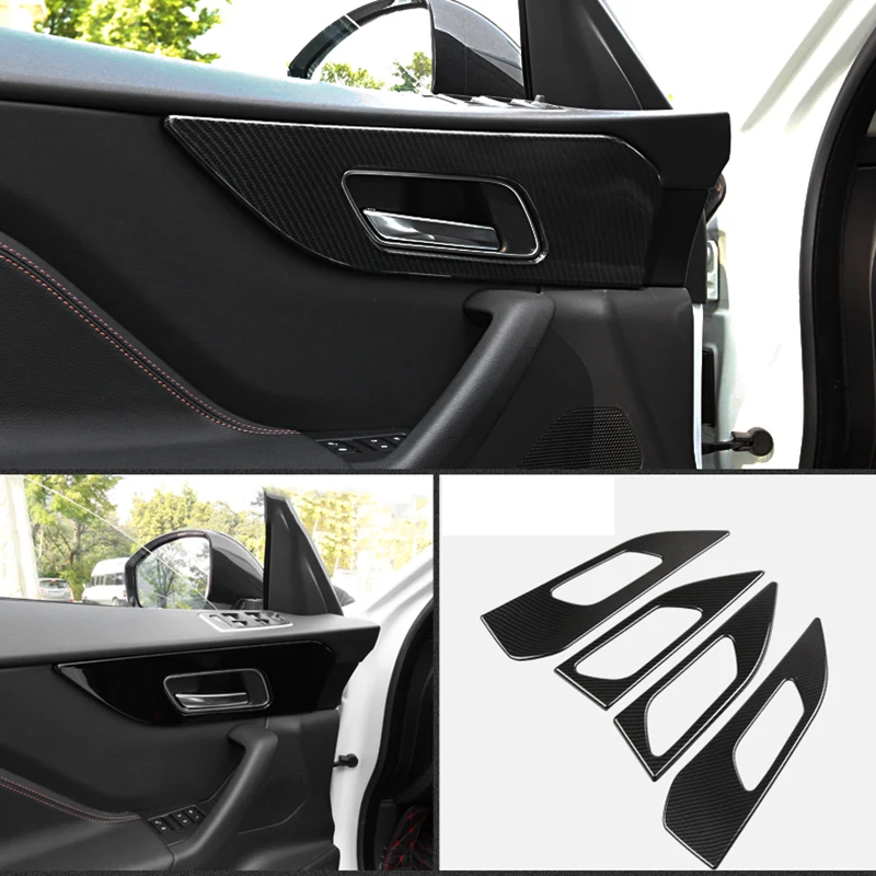 

For Jaguar F-PACE 2016-2019 ABS Carbon fiber texture Car interior door handle frame trim cover 4pcs Car styling accessories