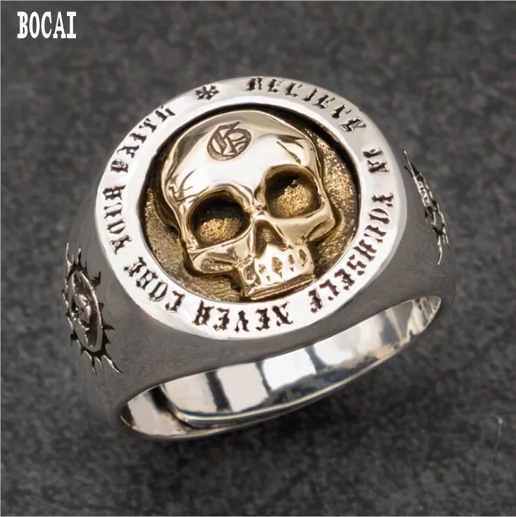 

Original design 100% authentic S925 solid silver skull ring punk rock adjustable size ring