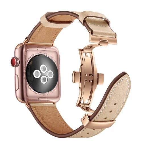 Ремешок из натуральной кожи для apple watch pulseira apple watch 5 4 3 44 мм/40 мм iwatch band 42 мм 38 мм correa ремешок для часов браслет - Цвет ремешка: Rose gold button