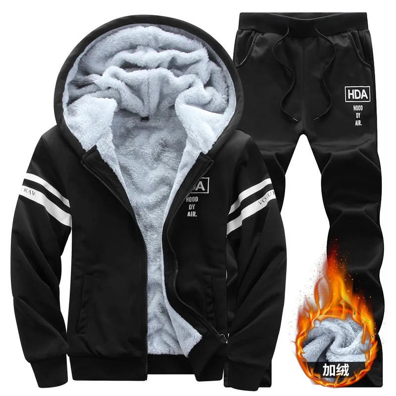 

2019 Winter Tracksuits Men Warm Set Thicken 2pcs Fleece Sweatshirts + Pants Autumn Hooded Sportswear Male Hoodies Sporting Sets