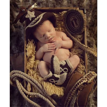 

0-3months Newborn Outfits Infant Hand-knitted Wool Crochet Fashion Photography Clothes Wild One Hundred Days Babycap Props