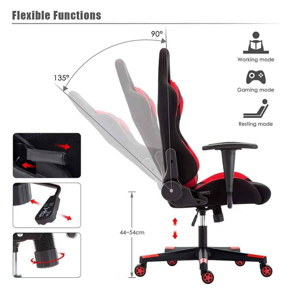 IntimaTe Fabric Gaming Computer Chair Breathable Racing Office Armchair  Ergonomic Swivel High Back Recliner A35