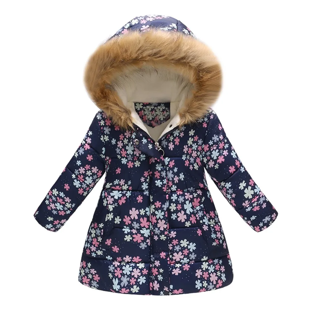 TELOTUNY/Детское пальто; зимнее ветрозащитное пальто; хлопковая теплая зимняя детская куртка с цветочным принтом и бабочкой; с капюшоном; now 6