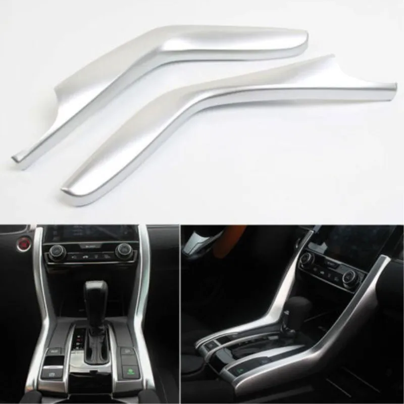 

For Honda Civic 10th 2016 2017 Car Dashboard Gear Shift Side Cover Frame Strip Trim Silver Matt Carbon fiber Mahogany color