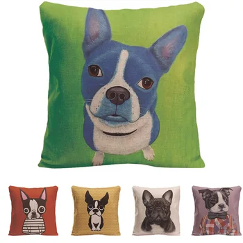 

Funny Pug Pop Dog Cushion Cover Decorative Throw Pillows Colorul French BullDog Watercolor Pattern Cotton Linen Bull Terrier