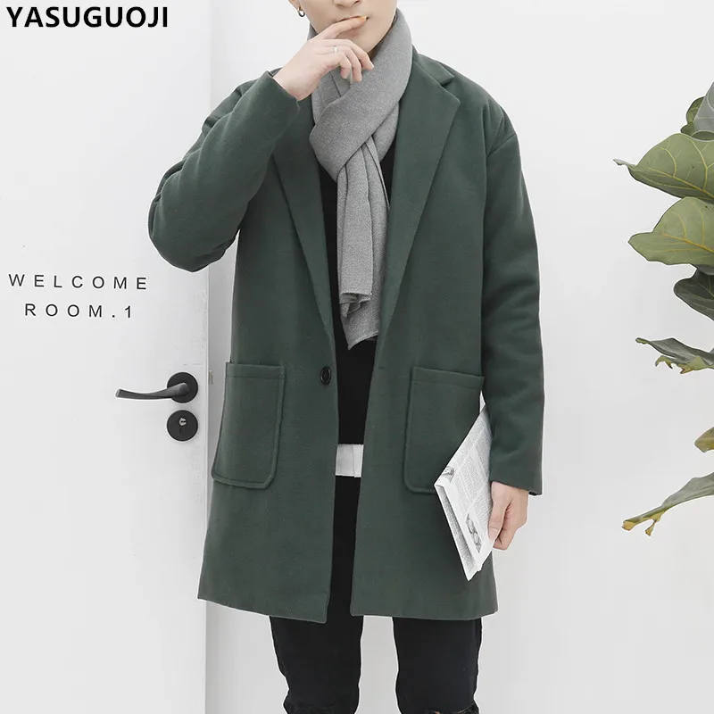 

YASUGUOJI winter england style fashion oversize solid color Single Button long coat men thick cotton liner wollen coat men NDY15