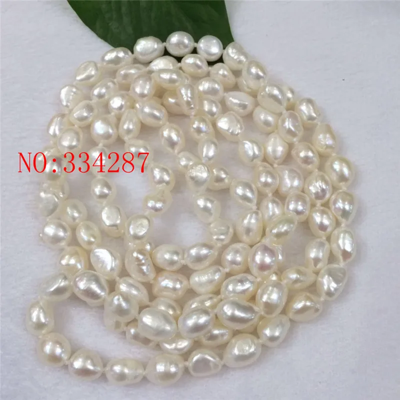 New long section of natural irregular white freshwater pearl necklace 8-9MM 50 inches Long sweater chain