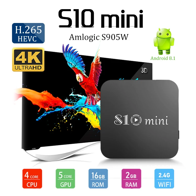 S10 мини ТВ коробка Android 8,1 Smart tv BOX 2 Гб 16 Гб Amlogic S905W Четырехъядерный 4 K 2,4G wifi медиаплеер телеприставка PK X96 MINI