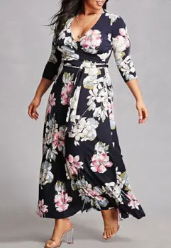 

2018 New Women Sexy Long Boho Maxi V Neck Dress Casual Print Flower Dress 4XL