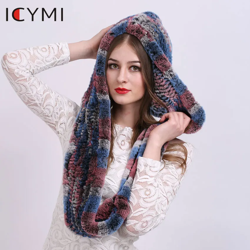 

ICYMI Real Fur Hat Rex Rabbit Fur Scarves Female Dual-Use Winter Caps Russisan Natural Genuine Fur Beanie Hats Scarf for Women