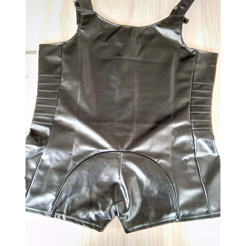 Excellent Fashion Men Sexy PU Leather Bondage Bodysuit Fetish Gay Male Clubwear Catsuit Front Zipper Jockstrap Lingerie M-XXL