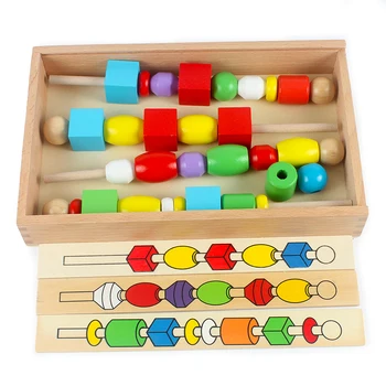 

Hot Sales Montessori Wooden Educational Wood Bead Sequencing Box Color Geometrical Shape Math Toys Early Learning Birthday Gift