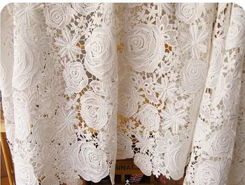 

Lace Fabric with retro roses and daisy floral, off white crocheted net hollow out lace fabric for sewing supplies, MF043
