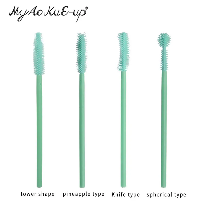 

Mint Green Color 200pcs Makeup Mascara Brushes Wands Eyelash Brush Silicone Mascara Applicator Wand Disposable Make Up Brushes