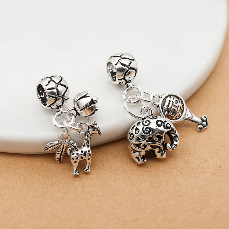 

2pc Sterling 925 Silver Elephant Giraffe Charm Vintage Original Pendant for DIY Necklace &Bracelet Accessories Making Jewelry